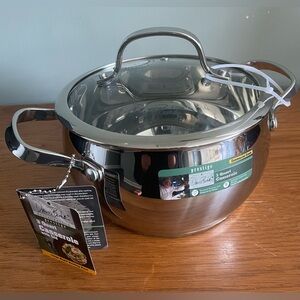 David Burke Prestige 3 Quart Casserole Pot Glass Lid Stainless Steel NEW 400F